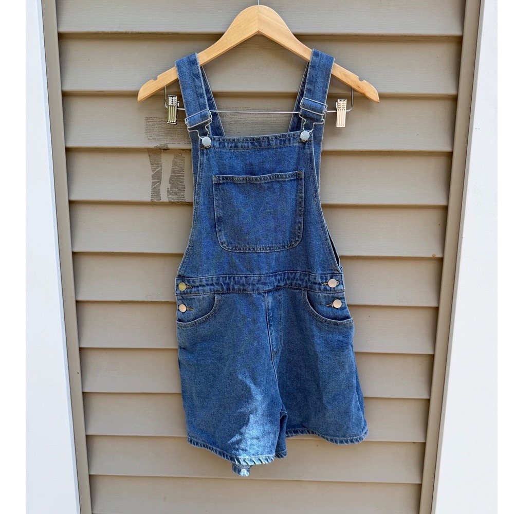 Classic Medium Wash Denim Short overalls Casual Summer Bib Shorts Sz 4